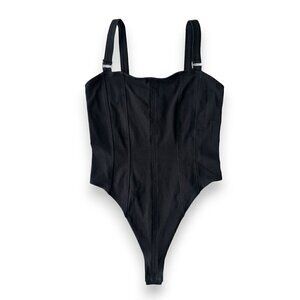 H&M WOMENS BLACK SQUARE NECK THONG BODYSUIT WITH  SILVER ACCENTS SIZE US S